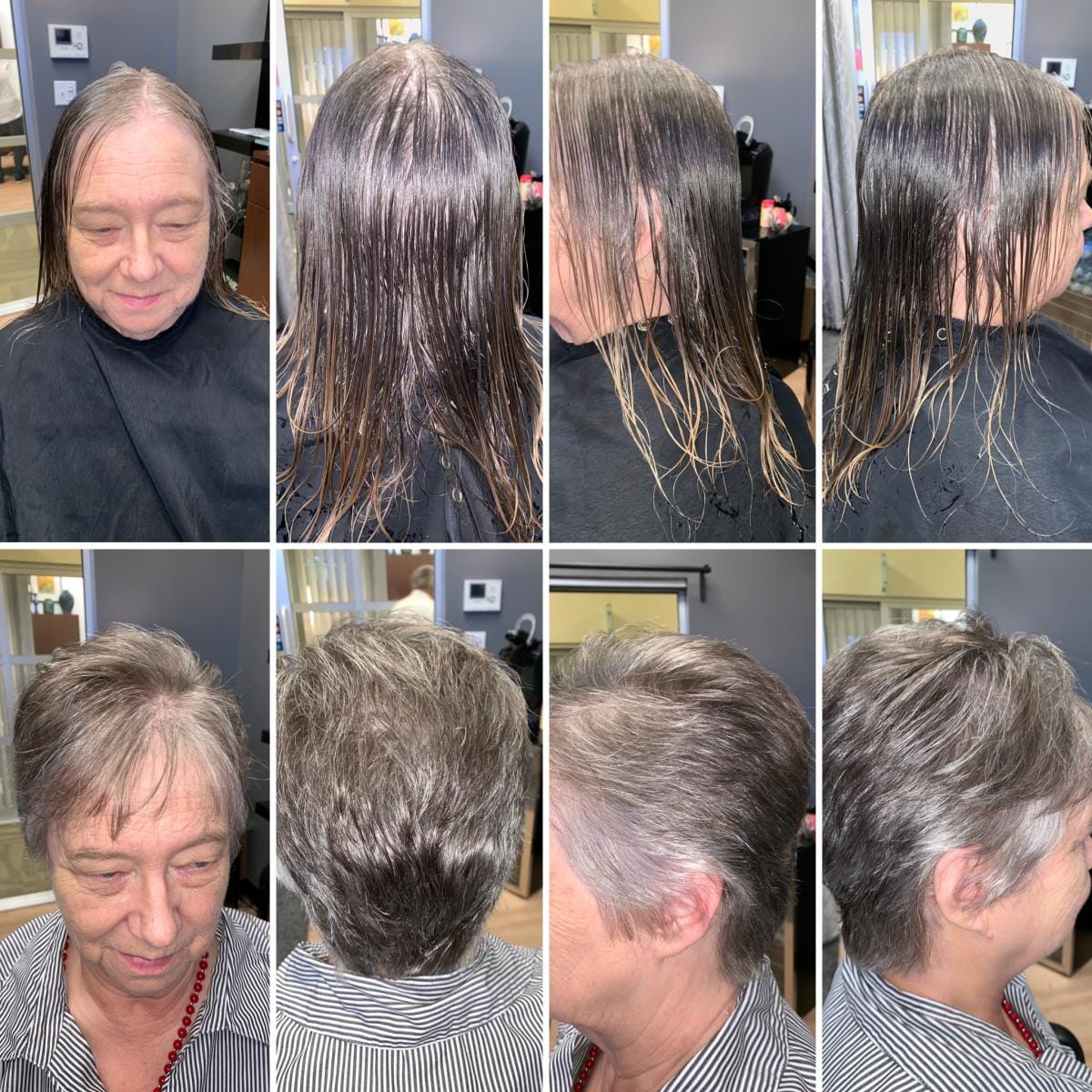 Styled salon look with bold color and shine.